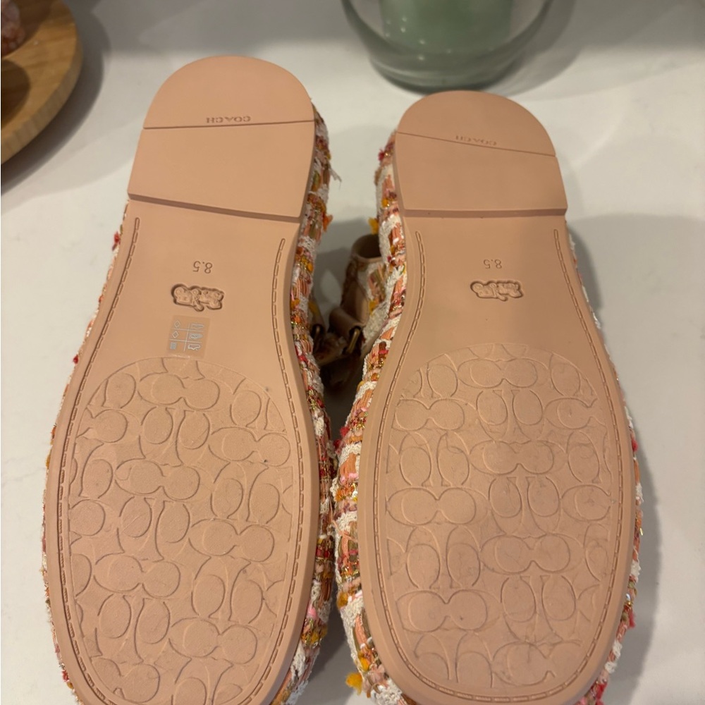 Coach Cream and Red Sandals with Adjustable Ankle Strap - Picture 5 of 5